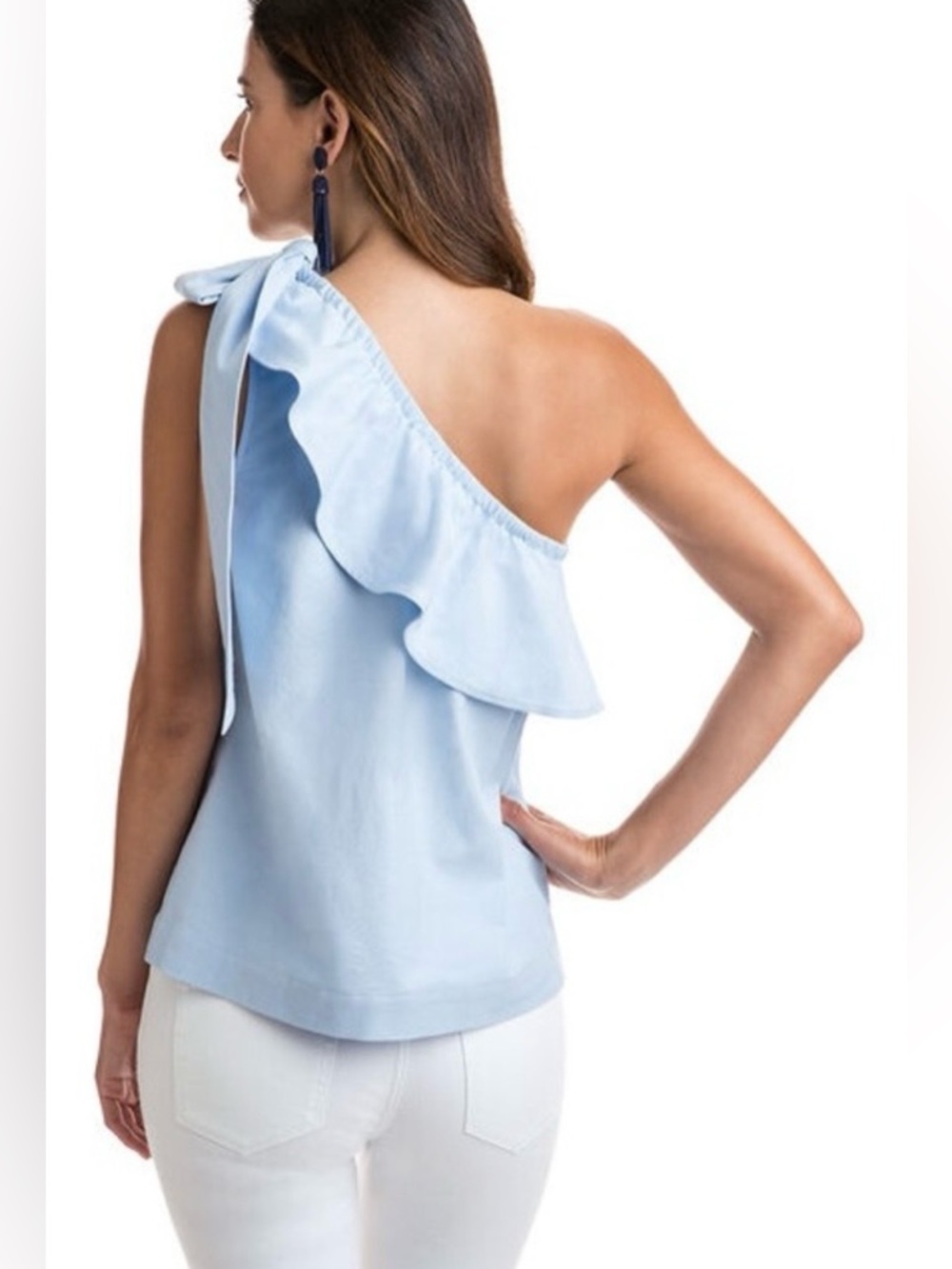 Vineyard Vines Cloud One Shoulder Bow Top NWT 0 Ruffle Coastal Prep Resortwear - Picture 2 of 10